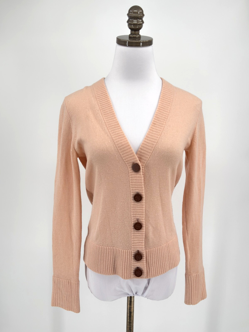 Tory Burch Light Pink Knit Cashmere V Neck Long Sleeve Cardigan Sweater Sz XS